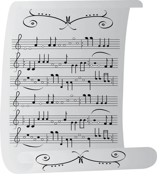 Kreatív Zongora Zenei Jegyzetek Zenei Hang Vektor Illusztráció Szürke Pergamen — Stock Vector