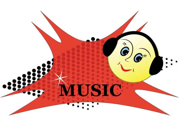 Motif Musical Illustration Vectorielle Visage Souriant Dessin Animé Avec Écouteurs — Image vectorielle