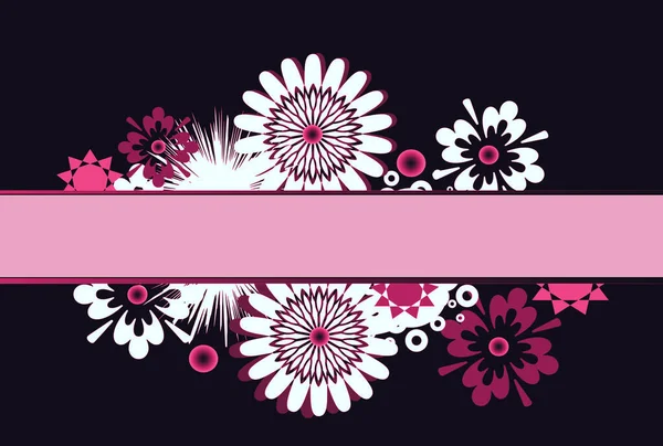 Florale Illustration Eines Schönen Banners Mit Blumen Und Leerem Band — Stockfoto