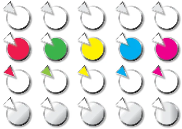 Набор Одинаковых Кнопок Указателем Символы Текст Коллекция Разноцветных Круглых Кнопок — стоковый вектор