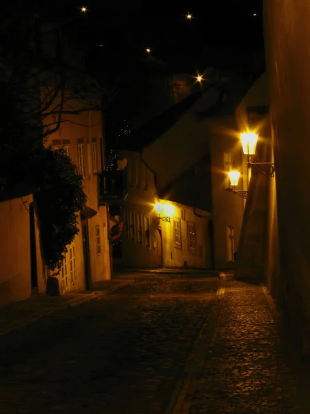 Geceyarısı Kadim Mahallesi Seyahat Başkent Prag Popüler Bir Tarihi Mimari — Stok fotoğraf