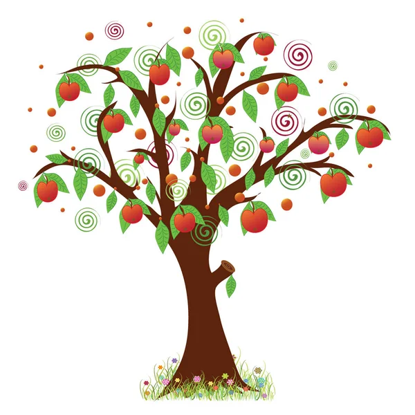 Maçã Com Maçãs Vermelhas Uma Árvore Frutífera Com Uma Rica —  Vetores de Stock