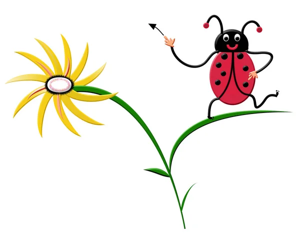 Illustration Cheerful Advertising Ladybug Flower Cute Ladybug Bug Dandelion Isolated — Stock Photo, Image