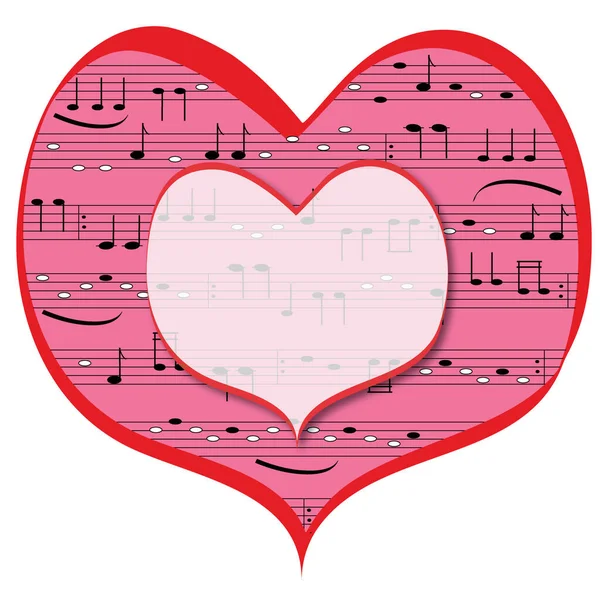 Format Coeur Rouge Musical Vecteur Isolé Coeur Rose Avec Cadre — Image vectorielle