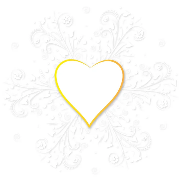 Векторная Форма Сердца Пустой Золотой Рамой Белом Фоне Цветочная Открытка — стоковый вектор
