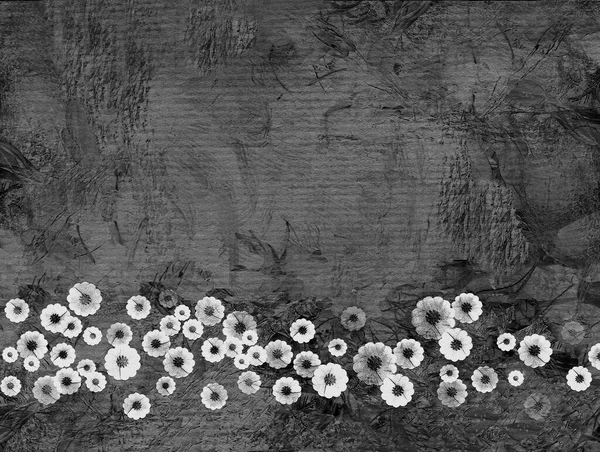 古い背景グランジ高齢者の手紙シート レトロなスタイルの古い背景 モノクロームで抽象的な草原をモチーフにした花の境界線が描かれています — ストック写真