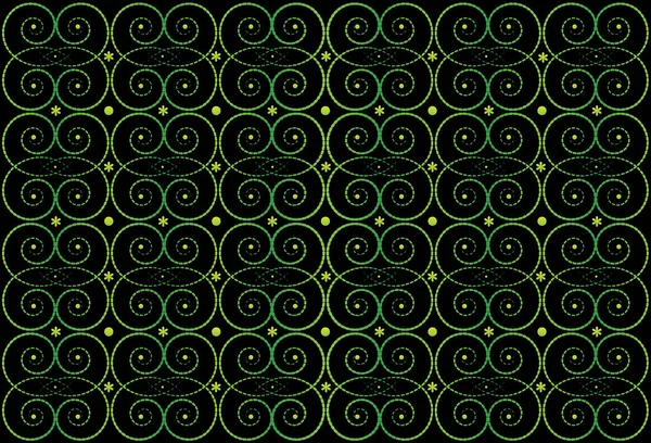 Modèle Vectoriel Pointillé Avec Minuscules Fleurs Motif Spirale Vert Fluo — Image vectorielle