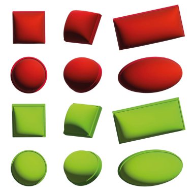 Set of empty colorful 3D buttons. Vector illustration of isolated red and green objects.