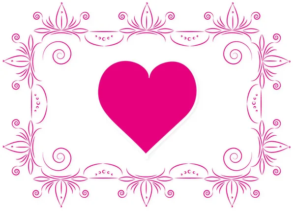 Розовое Сердце Границами Сложных Свитков Орнаментом Пустое Белое Пространство Рамке — стоковый вектор