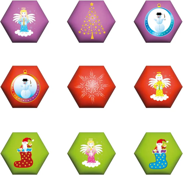 Ícones Natal Feliz Conjunto Botões Vetor — Vetor de Stock