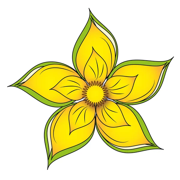 Full bloom sunny yellow flower. By hand. Cartoon object, symbol, flower icon, vector illustration, element white isolated.