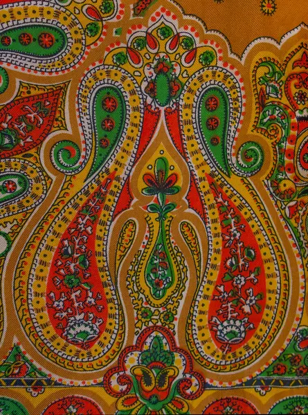 Красивая Красочная Кашемировая Ткань Корицей Макродетали Традиционной Арабской Кашемировой Ткани — стоковое фото