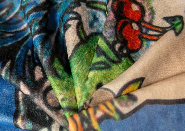 Макро Красочная Структурированная Ткань Абстрактные Склады Летним Рисунком Красочного Текстиля — стоковое фото