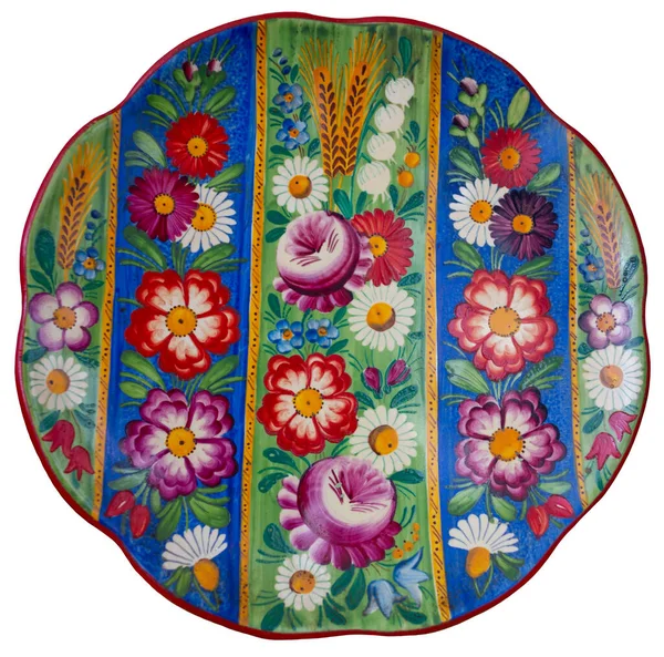 Placa Flowered Cerâmica Artesanal Motivo Colheita Placa Muito Antiga Forma — Fotografia de Stock