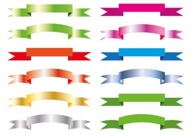 Renkli şeritlerin vektör kümesi. Metnin için düz ve yuvarlak kurdele ve fiyonk nesneleri koleksiyonu.