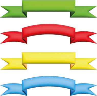 Renkli şeritlerin vektör kümesi. Plastik kurdelelerin tasviri, metin için boş çerçeveler. Nesneler izole edildi.