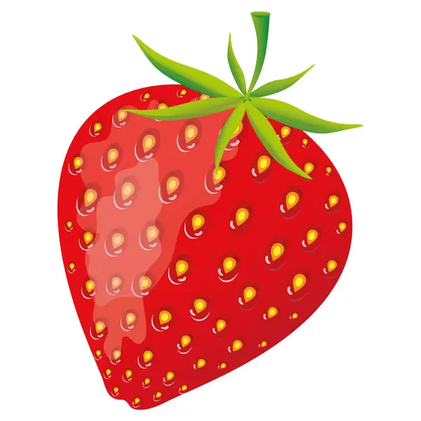 Handgezeichnete Vektor Rote Erdbeere Einzelne Frische Erdbeere Mit Samen Grünem — Stockvektor