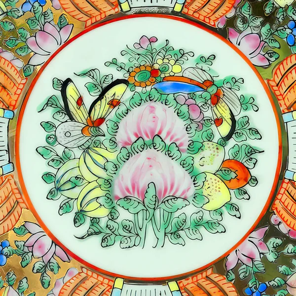 Traditional Chinese decorative retro pattern. Part of a photograph of an Asian motif hand-painted on a porcelain plate. The whole isolated plate motif is available in my portfolio.