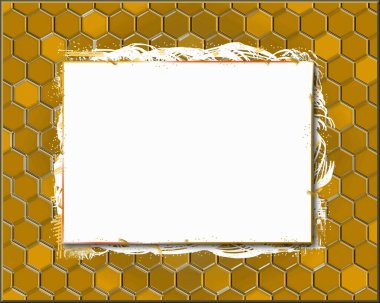 Yellow honeycomb pattern frame. Illustration, abstract border grunge background with white space for text. clipart