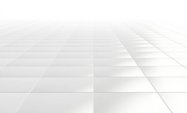 Clean white tile floor 3d rendering perspective
