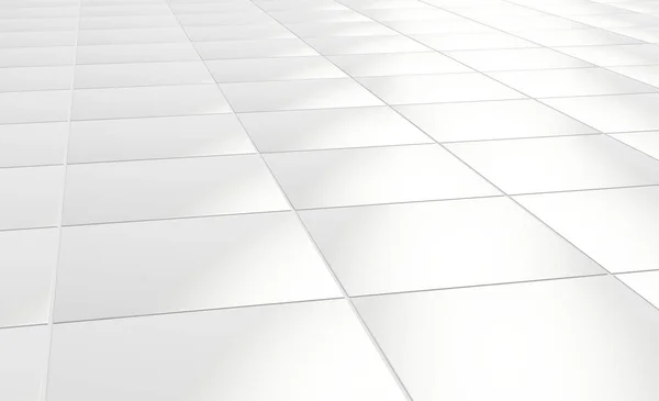 Witte Tegelvloer Close Rendering Perspectief — Stockfoto
