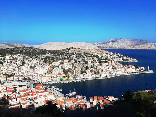 Panoramautsikt Över Symi Grekland Stockfoto