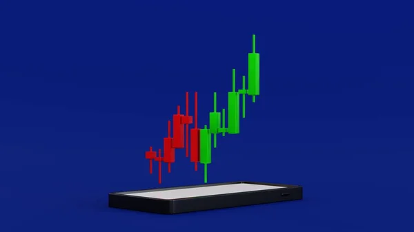 Смартфон Діаграма Свічок Показує Тенденцію Збільшення Або Зменшення Фондового Ринку — стокове фото