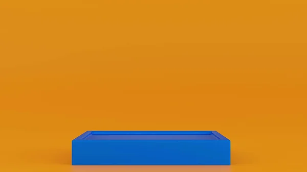 Kék Színpad Díjátadó Ünnepségre Narancssárga Háttérrel Termék Bemutatásához Renderelés — Stock Fotó