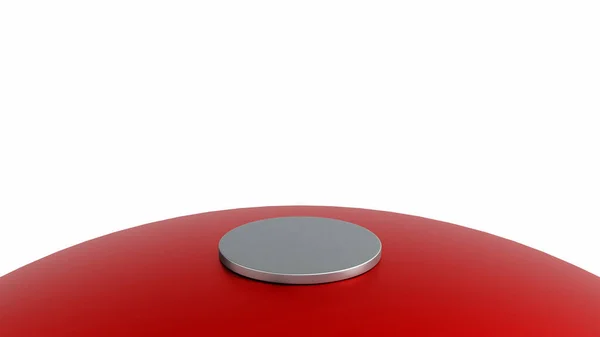 Pedestal Pódio Cilindro Cinza Fundo Branco Esfera Vermelha Palco Para — Fotografia de Stock
