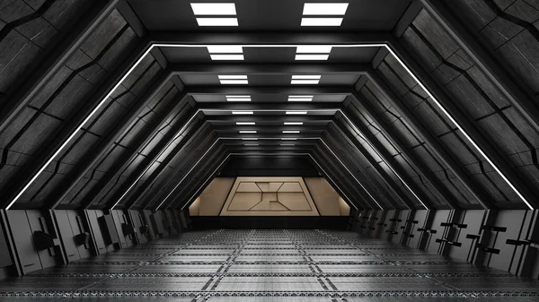 Spaceship Space Station Interior Sci Tunnel Corridor Empty Space Background — 图库照片