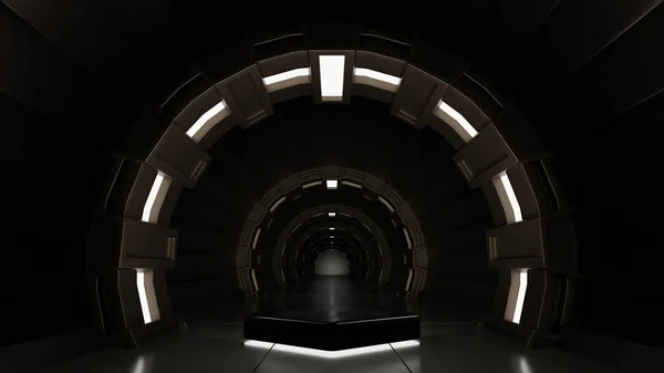 Modern Pentagon Podium Spaceship Space Station Interior Sci Tunnel Stage — Φωτογραφία Αρχείου
