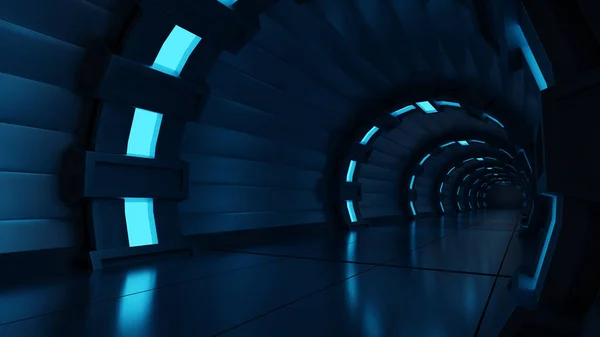 Spaceship Space Station Interior Sci Tunnel Corridor Empty Space Background — Foto de Stock