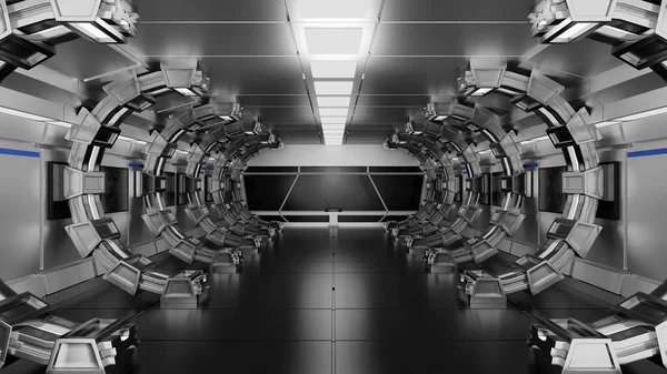 Всередині Космічного Корабля Або Космічної Станції Тунель Sci Коридор Порожнім — стокове фото
