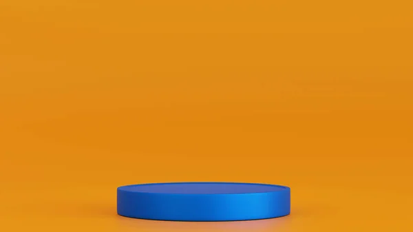 Blue Stage Podium Display Voor Prijsuitreiking Oranje Achtergrond Voor Productpresentatie Rechtenvrije Stockafbeeldingen
