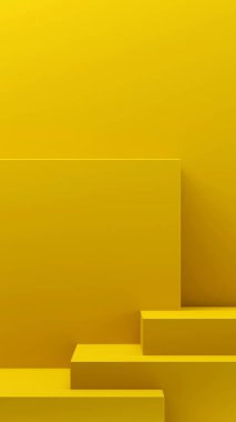 Ürün gösterimi için dikey Sarı Platform basamak raf podyumu ve ürün sergisi tanıtımı için ödül töreni sarı zemin, 3D görüntüleme.