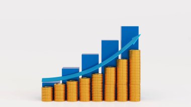 Business graph or bar chart diagram with stack of gold coin. Growth business and financial concept. 3D rendering.