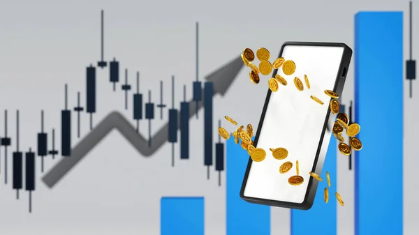 Smart Phone Stock Market Trading Graph Candle Stick Business Chart — Stock fotografie
