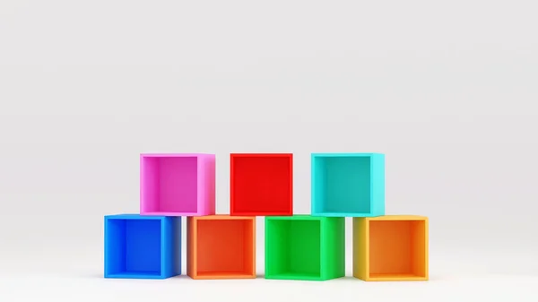 Hromada Vícebarevných Krabic Pro Zobrazení Produktů Slavnostní Předávání Cen Pro — Stock fotografie