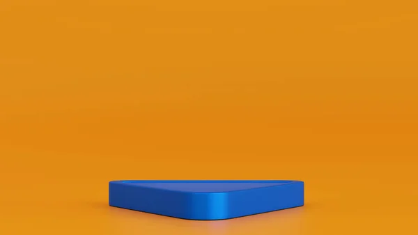 蓝色舞台的颁奖台展示 橙色背景的产品展示 3D渲染 — 图库照片