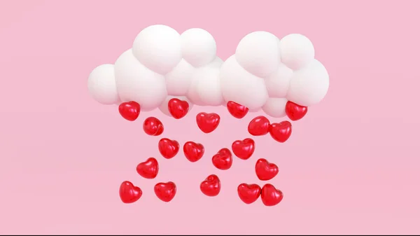 Heart Falling Cloud Sky Mock Valentine Celebration Anniversary Season Rendering — Zdjęcie stockowe