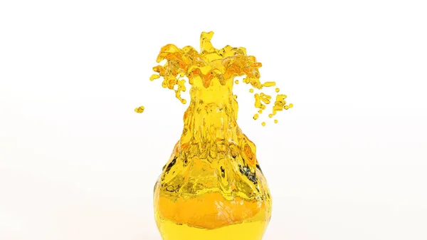Žlutá Voda Tekuté Stříkance Nebo Proud Vody Kapkou Bílém Pozadí — Stock fotografie