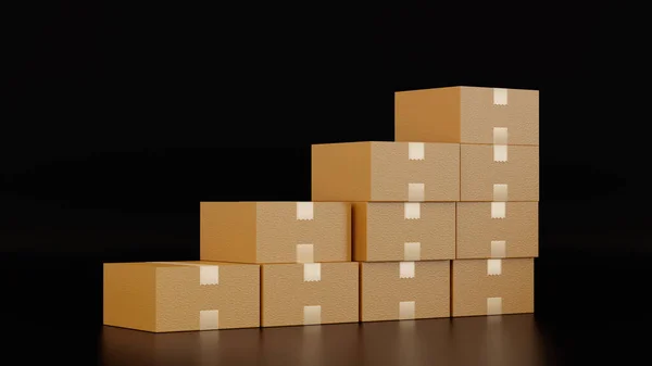 一堆堆纸板箱箱或有空隙的包裹 交付货物的概念 3D渲染 — 图库照片
