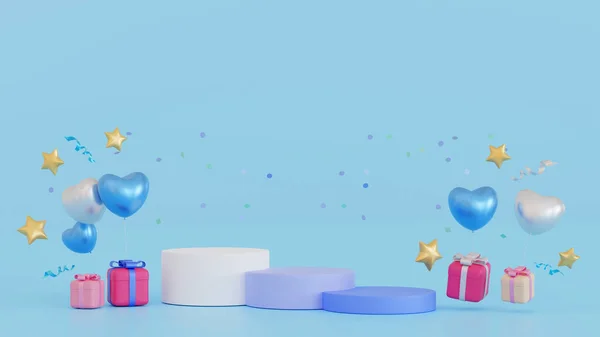 Promotion Platform Pedestal Podium Stage Design Gifts Box Balloon Decoration — Stockfoto