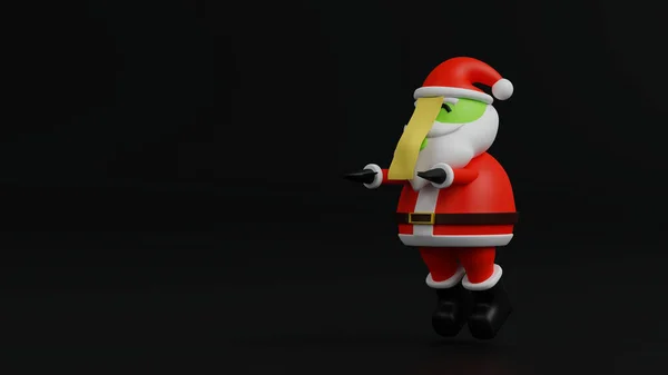 Dead Santa Claus Chinese zombie style with yellow talisman jumping at night, concept of accident and life insurance, 3D rendering cartoon character.