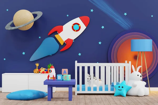 Baby Kid Room Wall Decoration Rocket Planet Space Adventure Cute Rechtenvrije Stockfoto's
