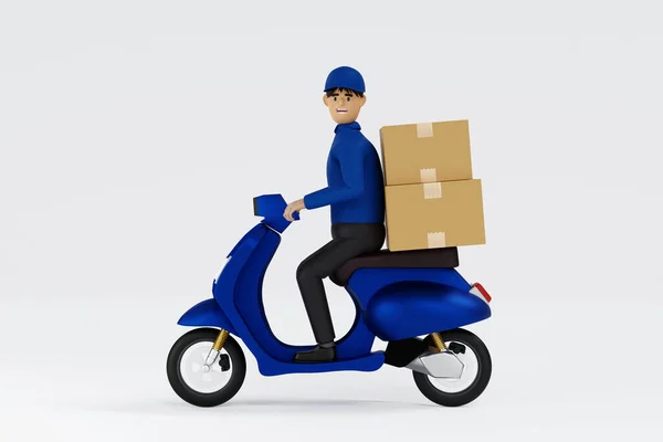 Delivery Man Scooter Delivery Parcel Box Shipment Service Mail Delivery — 图库照片
