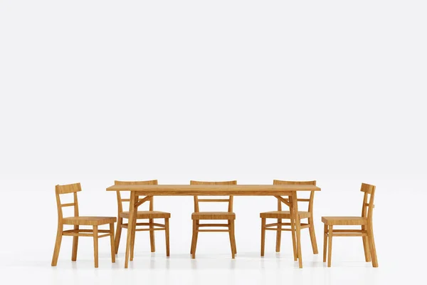 晚餐设置在白色背景 复制空间模拟添加文字 木制椅子和桌子 3D渲染 — 图库照片