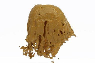 Taze kahve, sıvı su, beyaz zemin üzerinde sıçrama, 3 boyutlu görüntüleme.