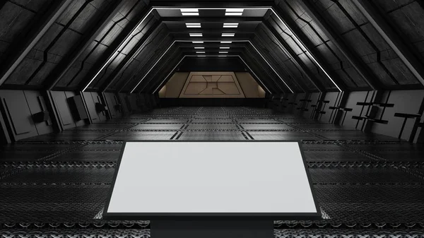 Пустой Макет Рекламного Щита Lcd Экран Стенд Интерьере Космического Корабля — стоковое фото