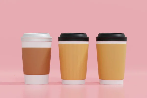 Copo Café Papel Com Rótulos Branco Fundo Rosa Doce Simular — Fotografia de Stock